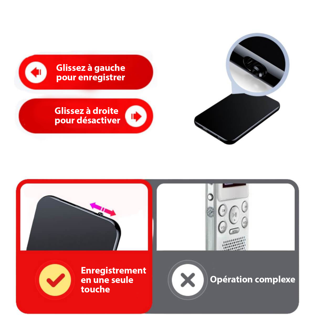 Mini Micro Enregistreur Espion Professionnel – Design Ultra-Fin, 50 Heures d'Autonomie, Son de Haute Qualité pour Enregistrement Audio Discret