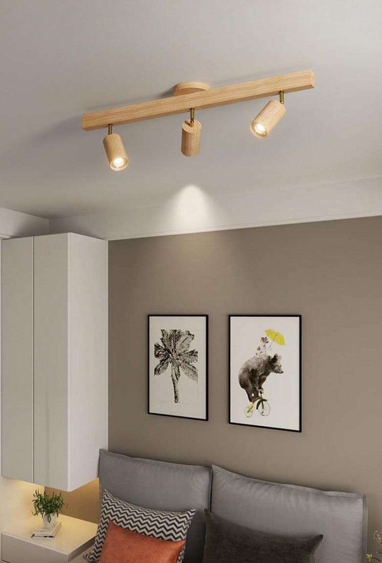 Lampe de Plafond en Bois Réglable Minimaliste en Bois Massif