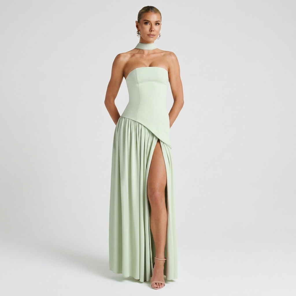 Robe Maxi Bustier Femme Élégante Robe de Soirée Fendue Style Formelle