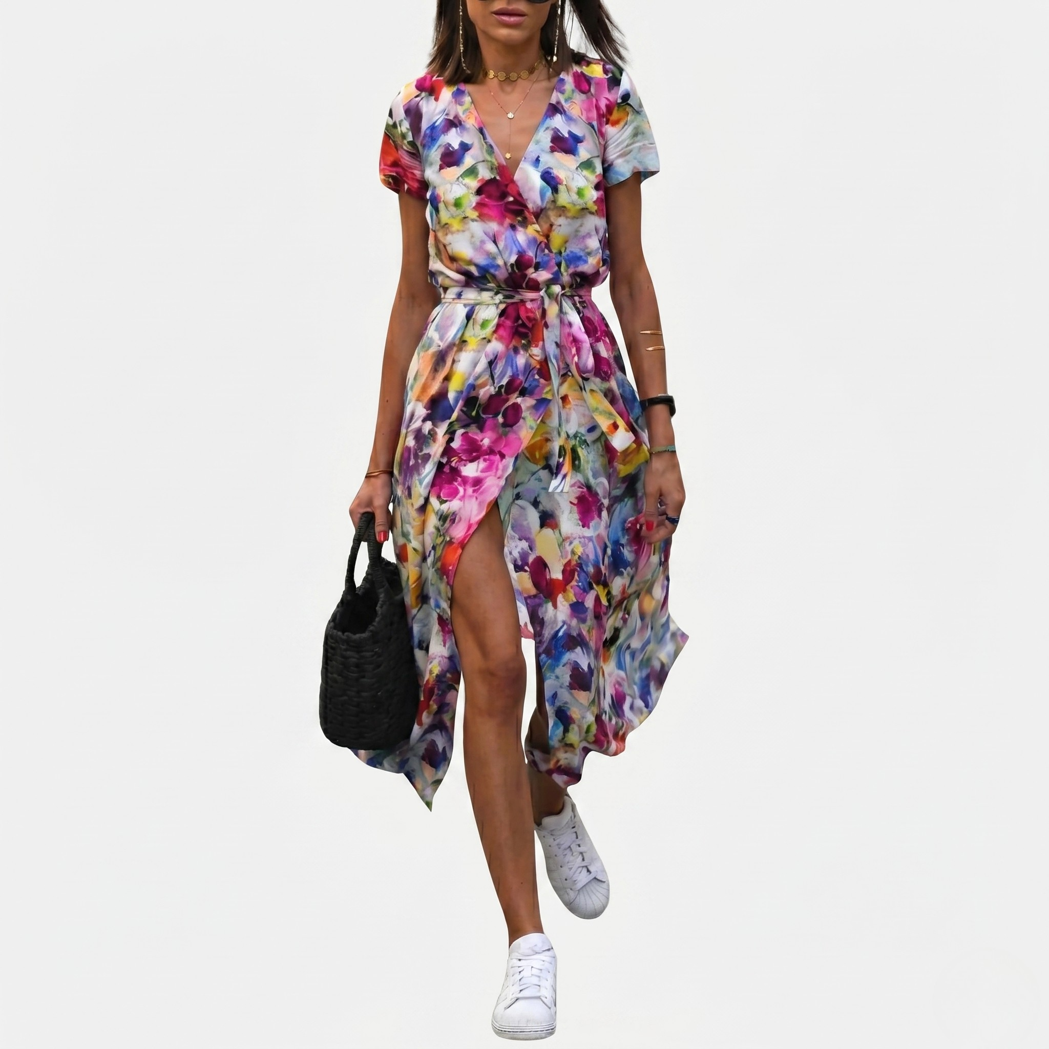 Robe Maxi Fleurie Cache-Cœur Femme Robe Été Élégante