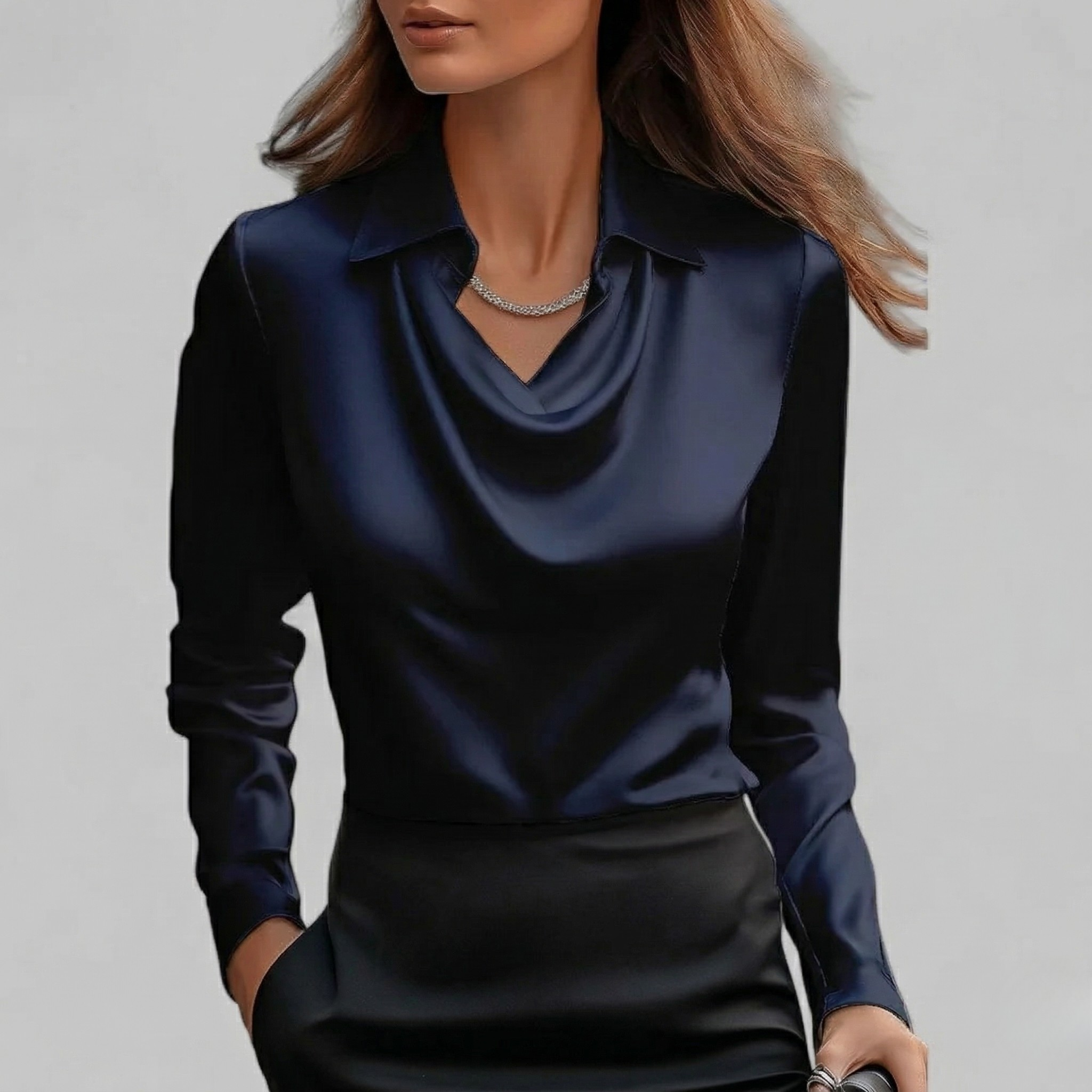 Blouse Femme Élégante Col Cascade Manches Longues
