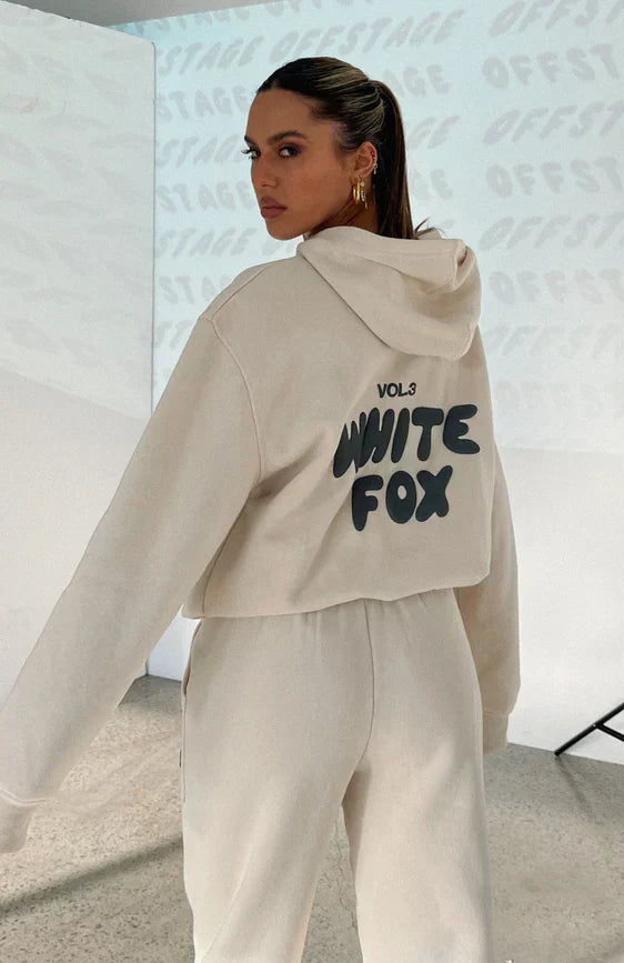 Ensemble de Sport Blanc Confortable et Ample pour Femmes en Mélange de Coton avec Imprimé Renard