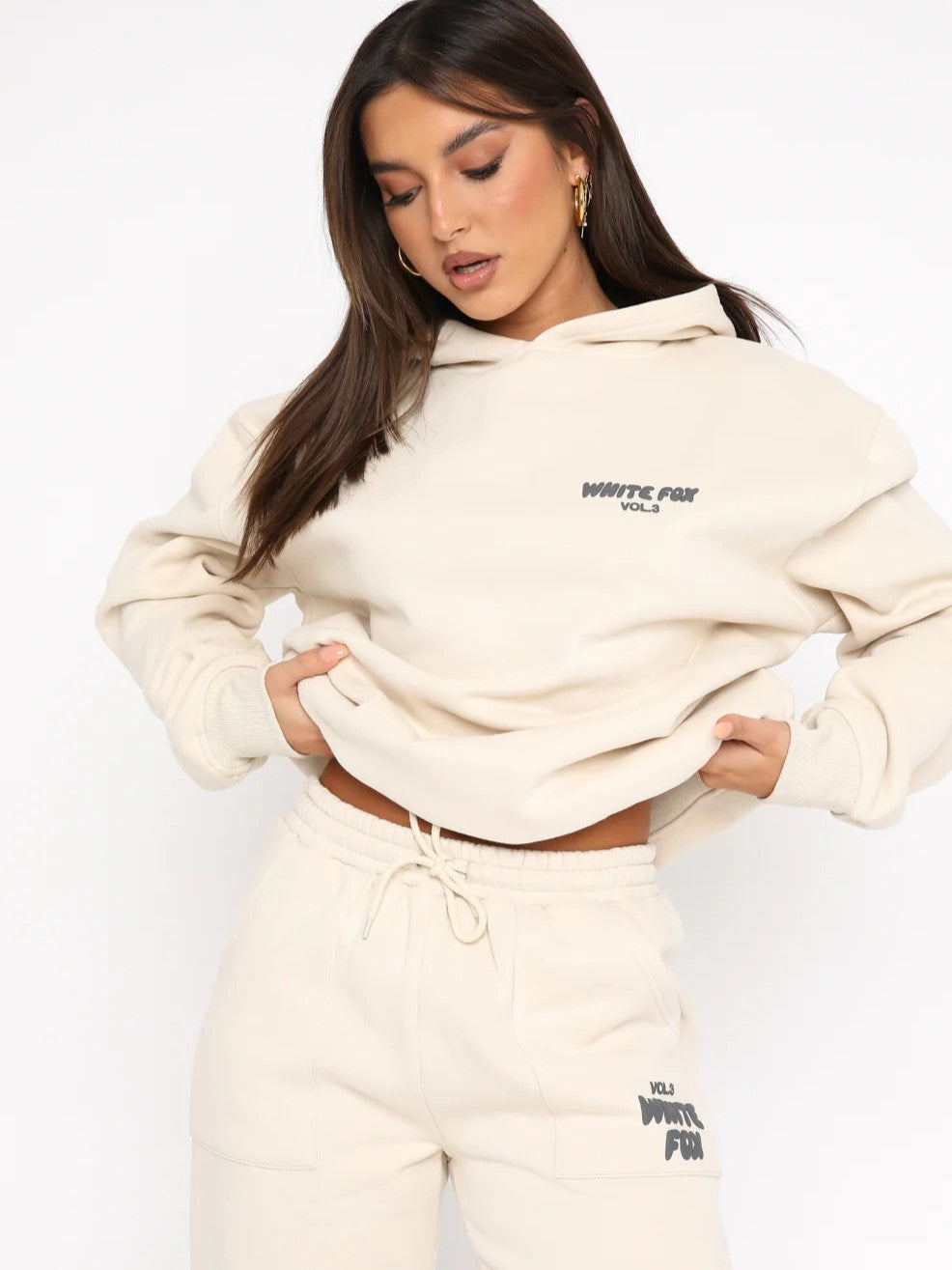 Ensemble de Sport Blanc Confortable et Ample pour Femmes en Mélange de Coton avec Imprimé Renard