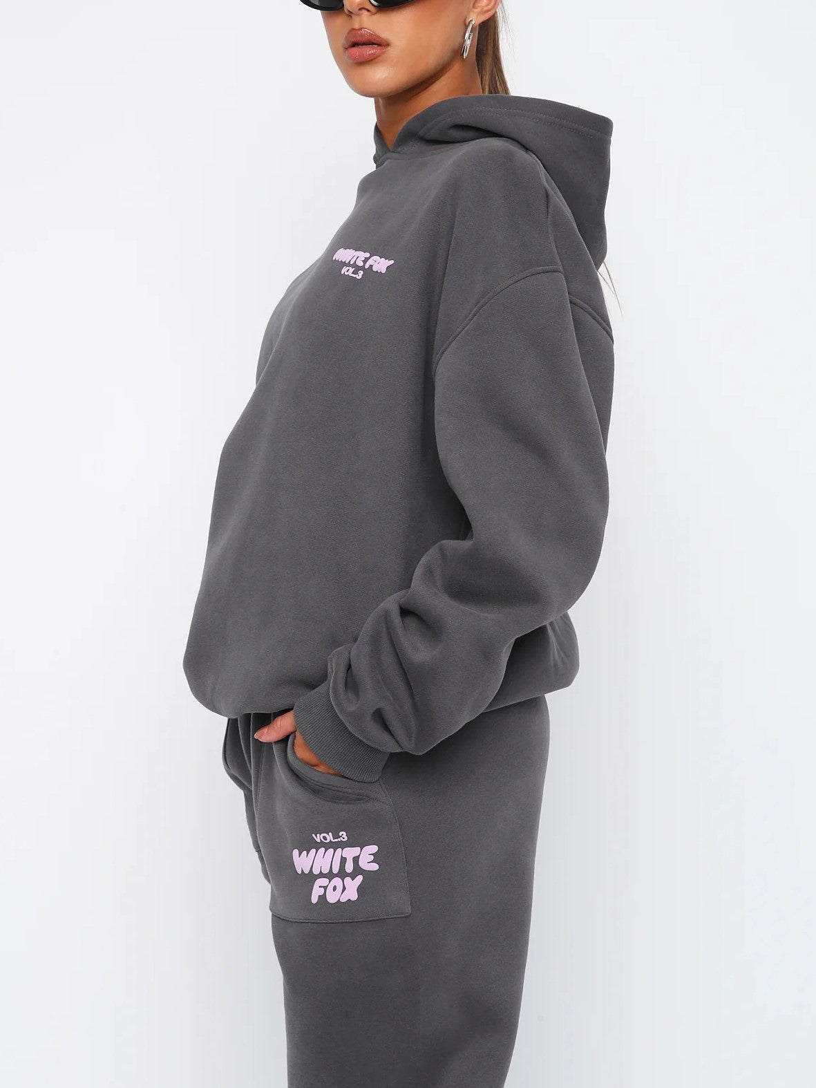 Ensemble de Sport Blanc Confortable et Ample pour Femmes en Mélange de Coton avec Imprimé Renard