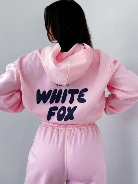 Ensemble de Sport Blanc Confortable et Ample pour Femmes en Mélange de Coton avec Imprimé Renard