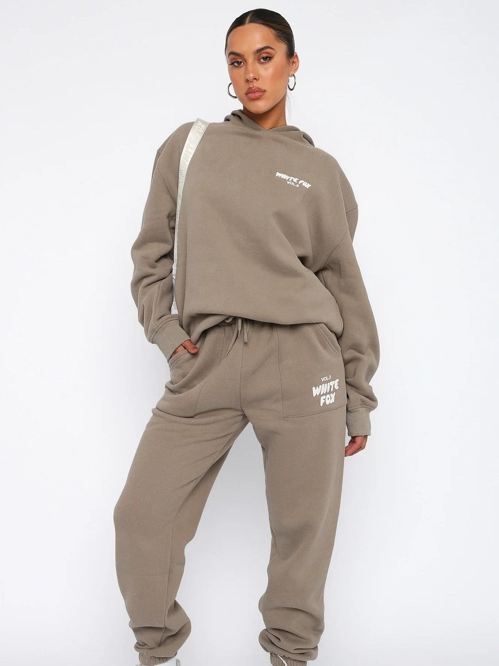 Ensemble de Sport Blanc Confortable et Ample pour Femmes en Mélange de Coton avec Imprimé Renard