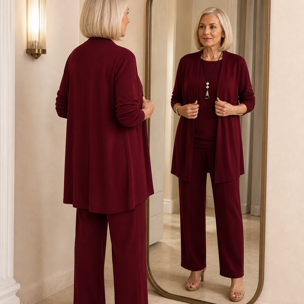 Maevelle – Ensemble Élégant 3 Pièces pour Femmes avec Cardigan Drapé