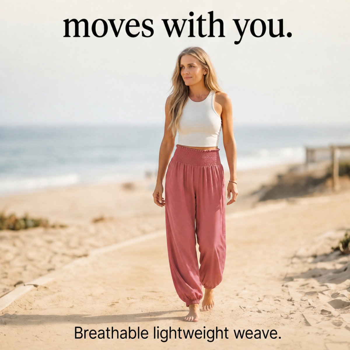 Breesa – Pantalon d'été taille haute à smocks