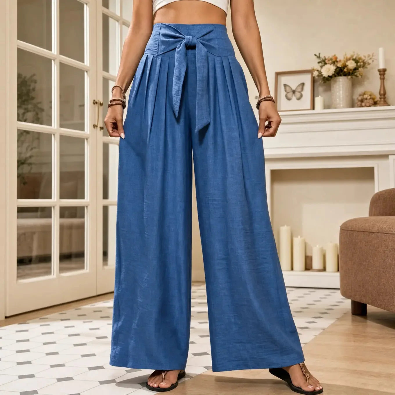 Driftlane – Pantalons larges à taille haute et nœud avant pour femmes