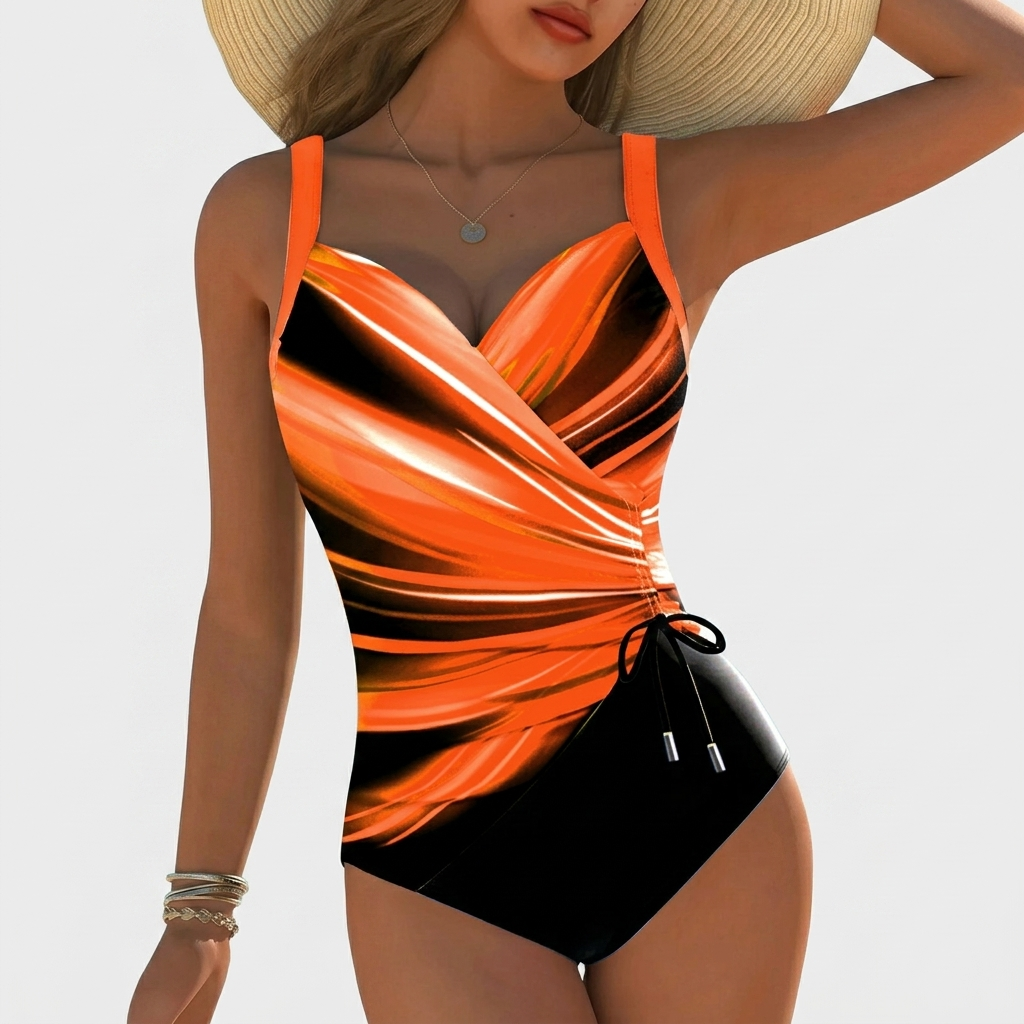 Maillot de Bain Une Pièce Femme Lacets Design Contrasté Effet Amincissant