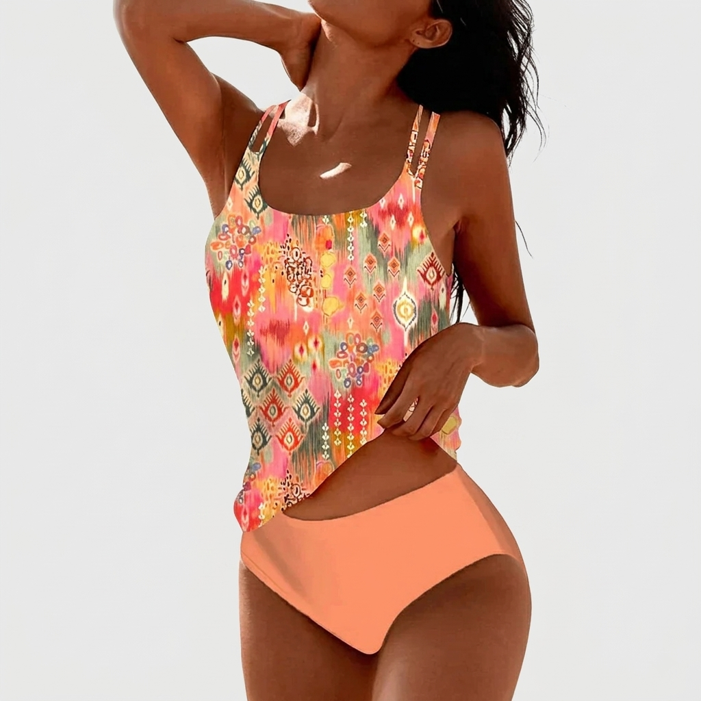 Tankini Femme Imprimé Ensemble Deux Pièces Tendance Maillot de Bain Élégant