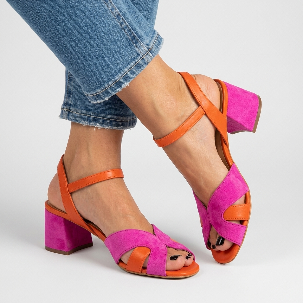 Sandales Femme à Talon Confortable Design Color Block Élégant