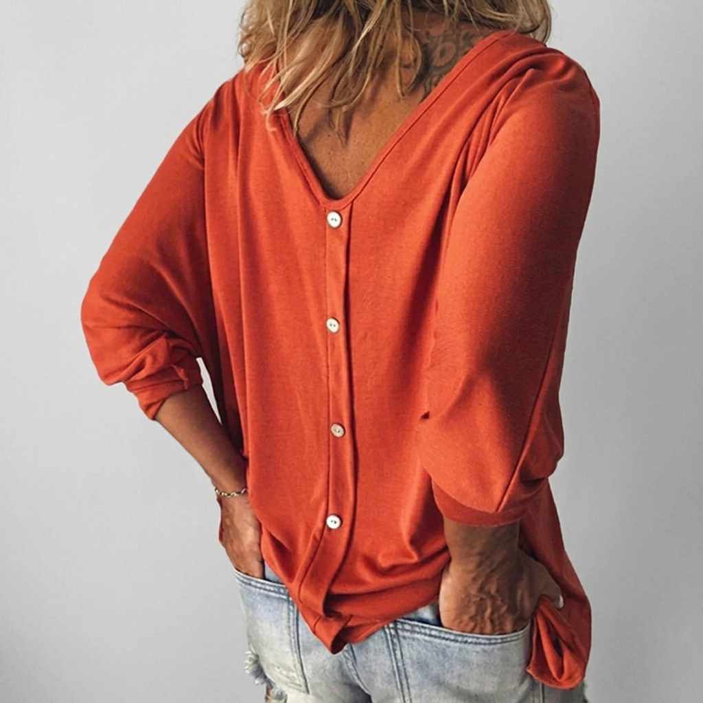 Blouse Femme Col V Haut Décontracté Ample Manches 3/4