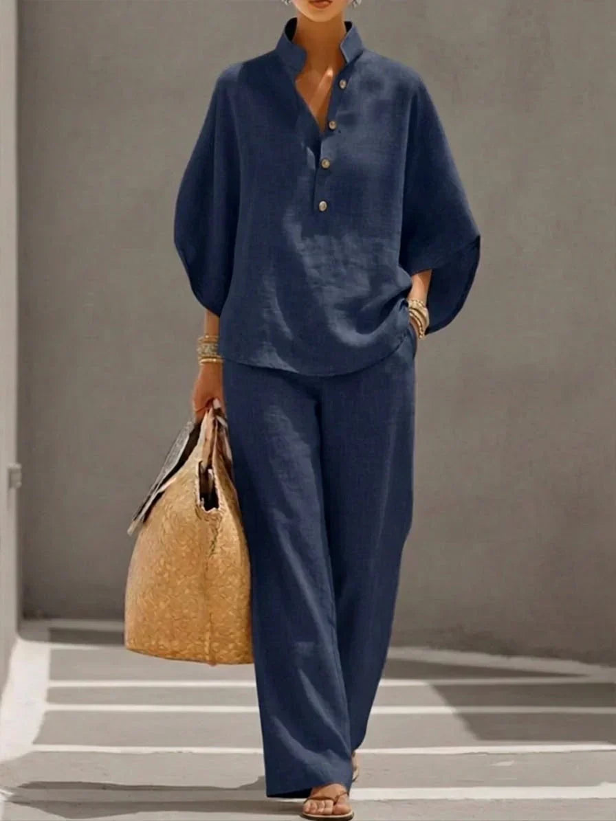 Maribel | Ensemble en Lin avec Manches Papillon et Pantalons Amples