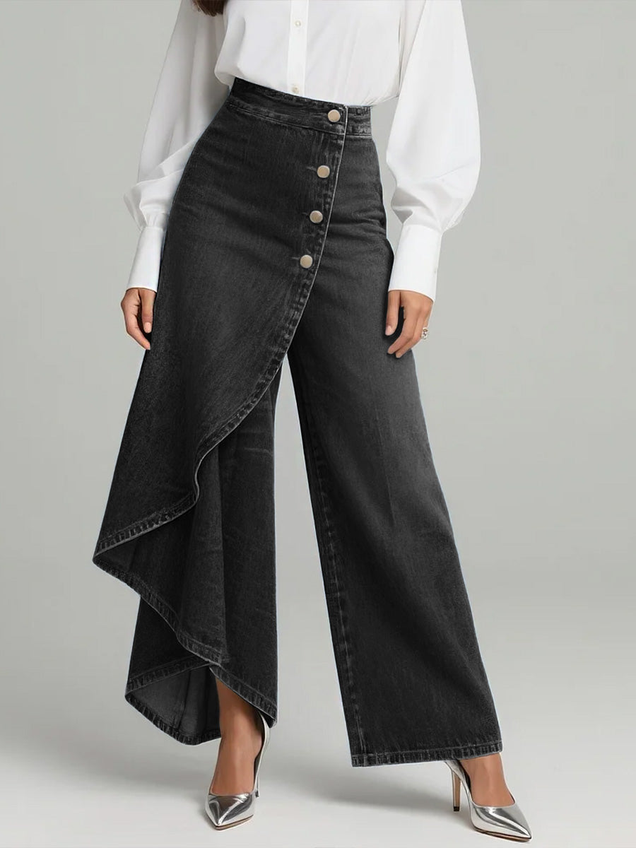 Jeans Femme Taille Haute avec Jambes Larges et Coupe Relax
