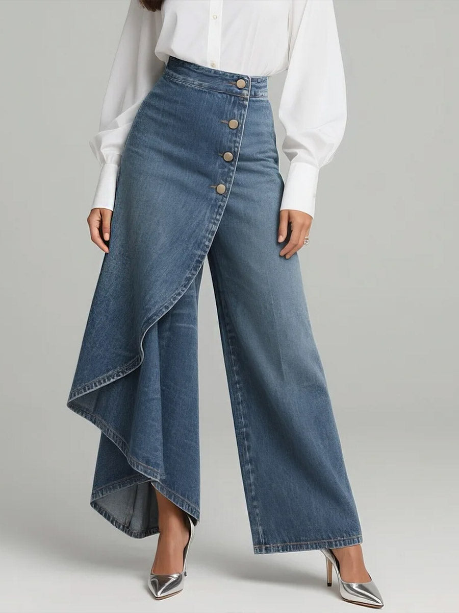 Jeans Femme Taille Haute avec Jambes Larges et Coupe Relax