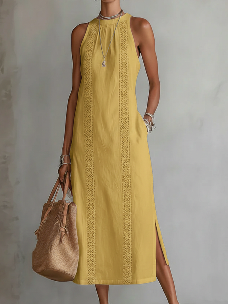 Jimena - Robe midi avec col Mao stylé