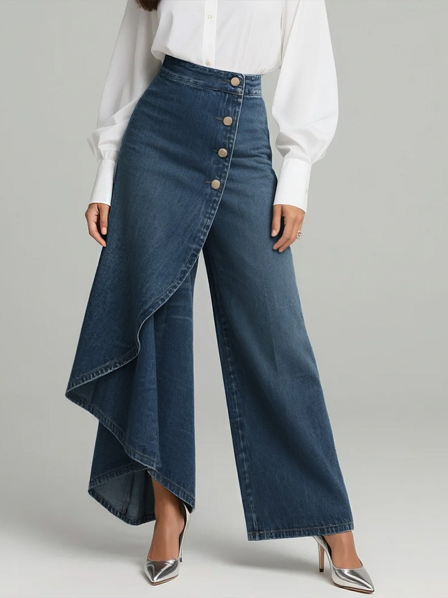 Jeans Femme Taille Haute avec Jambes Larges et Coupe Relax