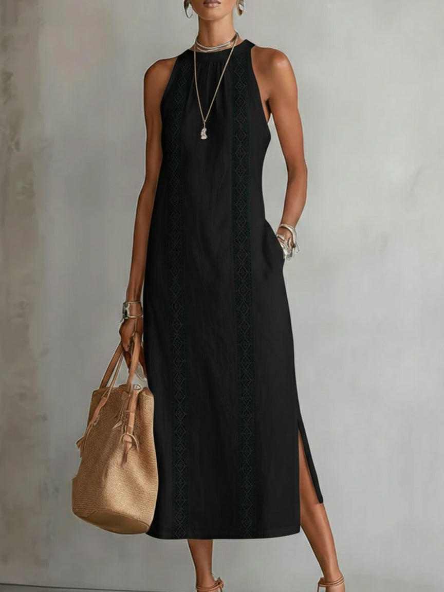 Jimena - Robe midi avec col Mao stylé