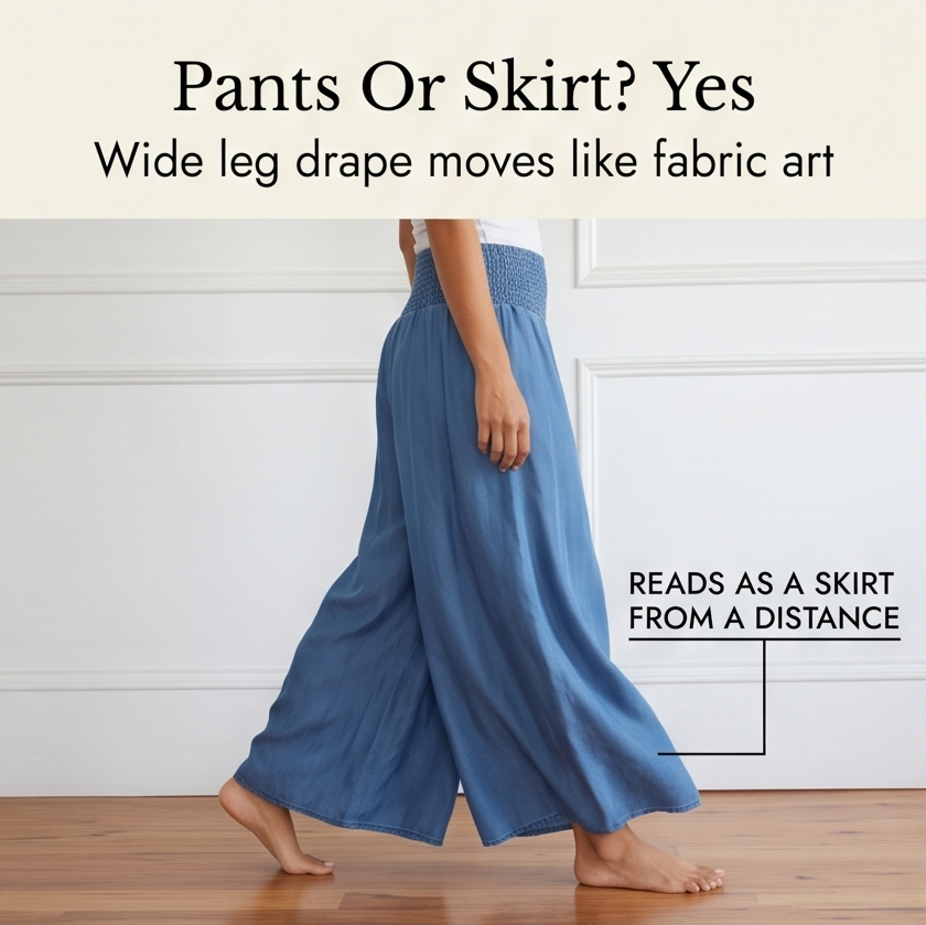 Palazza – Pantalons Palazzo à Taille Smockée et Jambes Amples