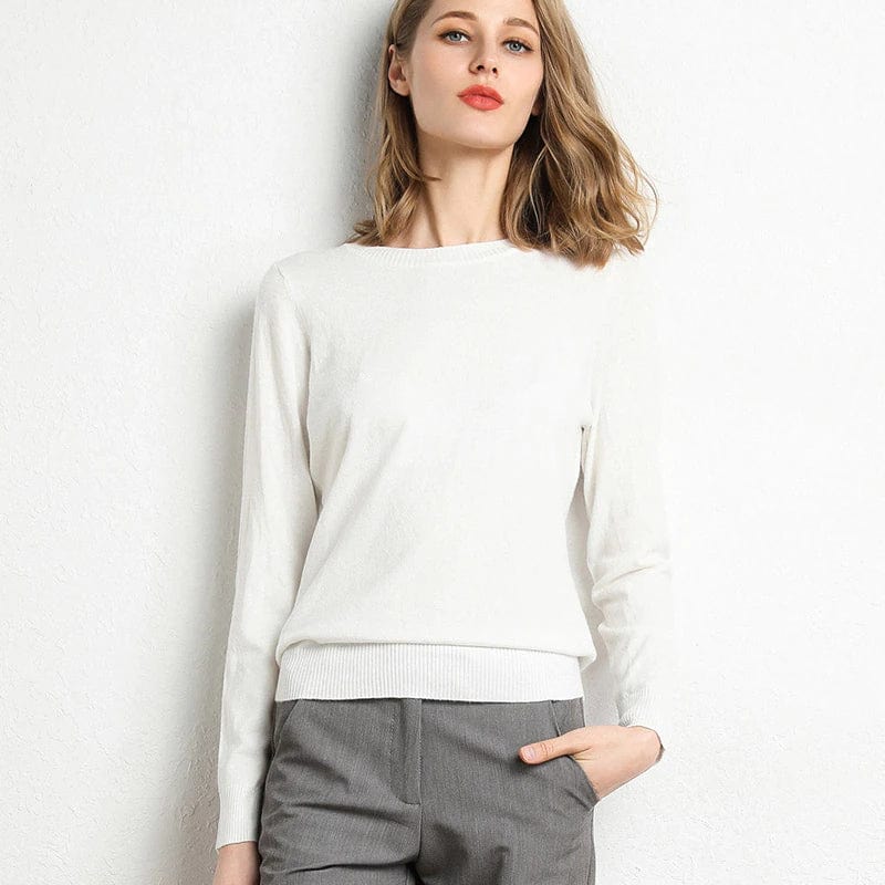 Pull en laine et cachemire pour femme avec col rond et coupe ajustée