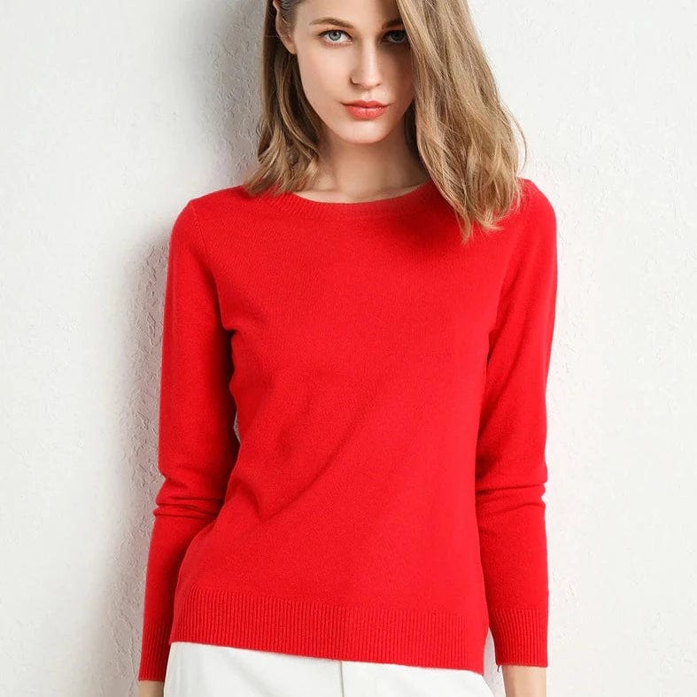 Pull en laine et cachemire pour femme avec col rond et coupe ajustée