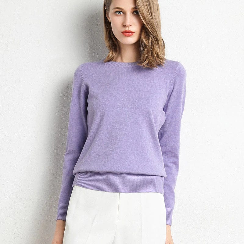 Pull en laine et cachemire pour femme avec col rond et coupe ajustée