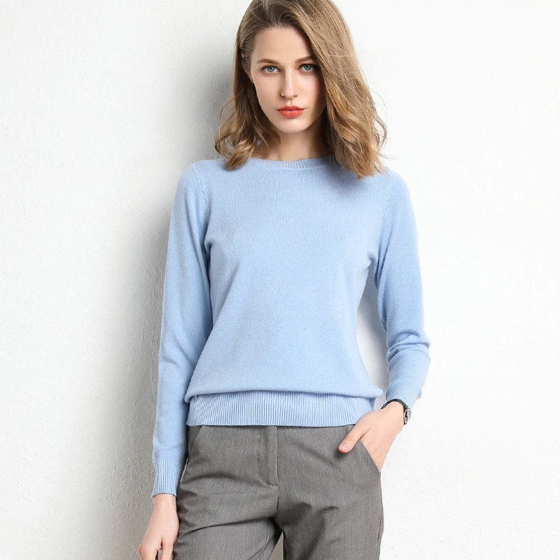 Pull en laine et cachemire pour femme avec col rond et coupe ajustée
