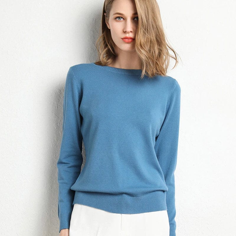 Pull en laine et cachemire pour femme avec col rond et coupe ajustée