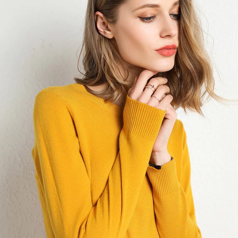 Pull en laine et cachemire pour femme avec col rond et coupe ajustée