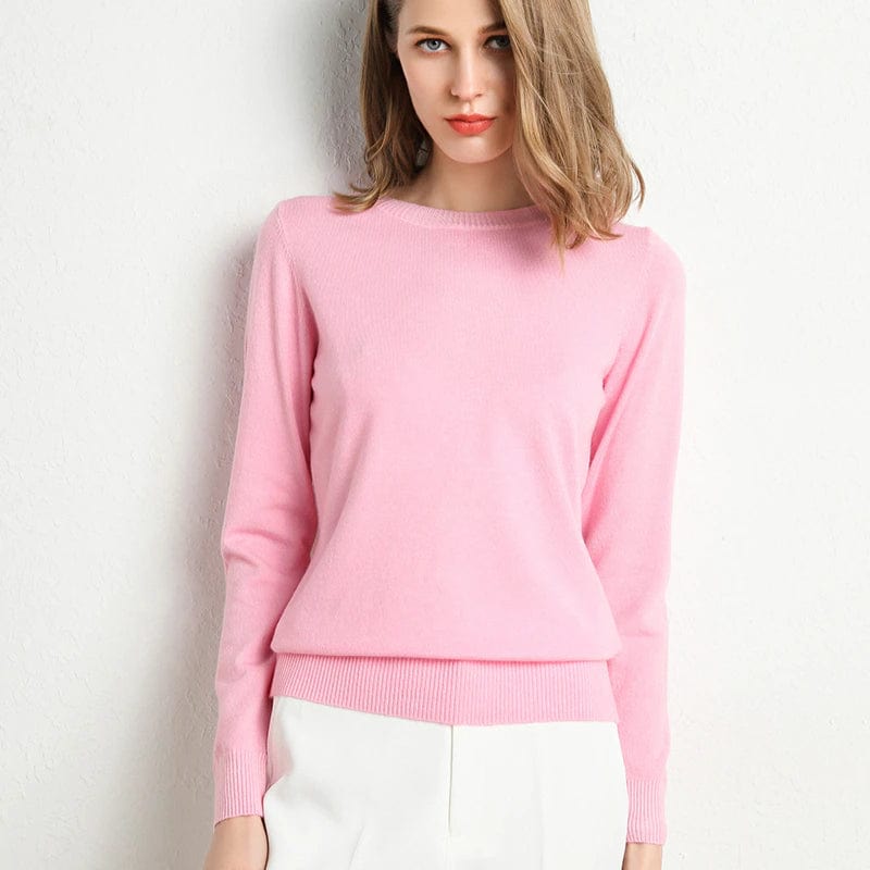Pull en laine et cachemire pour femme avec col rond et coupe ajustée