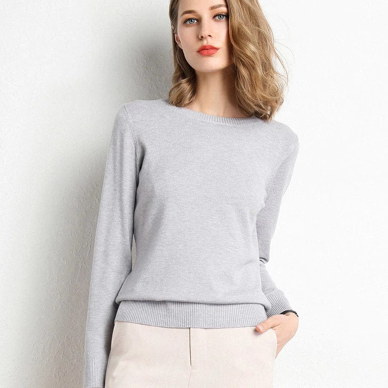 Pull en laine et cachemire pour femme avec col rond et coupe ajustée