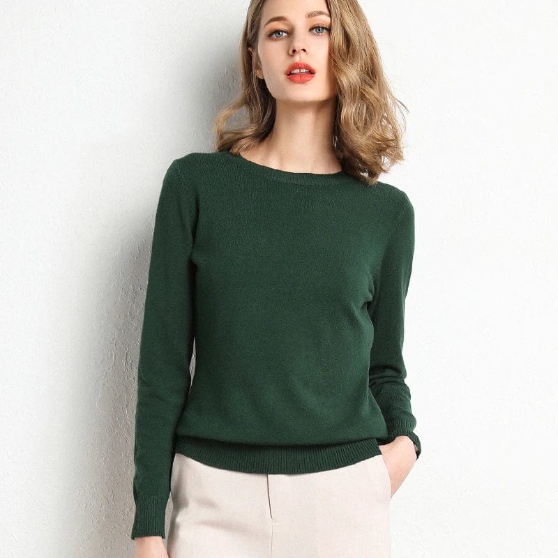 Pull en laine et cachemire pour femme avec col rond et coupe ajustée