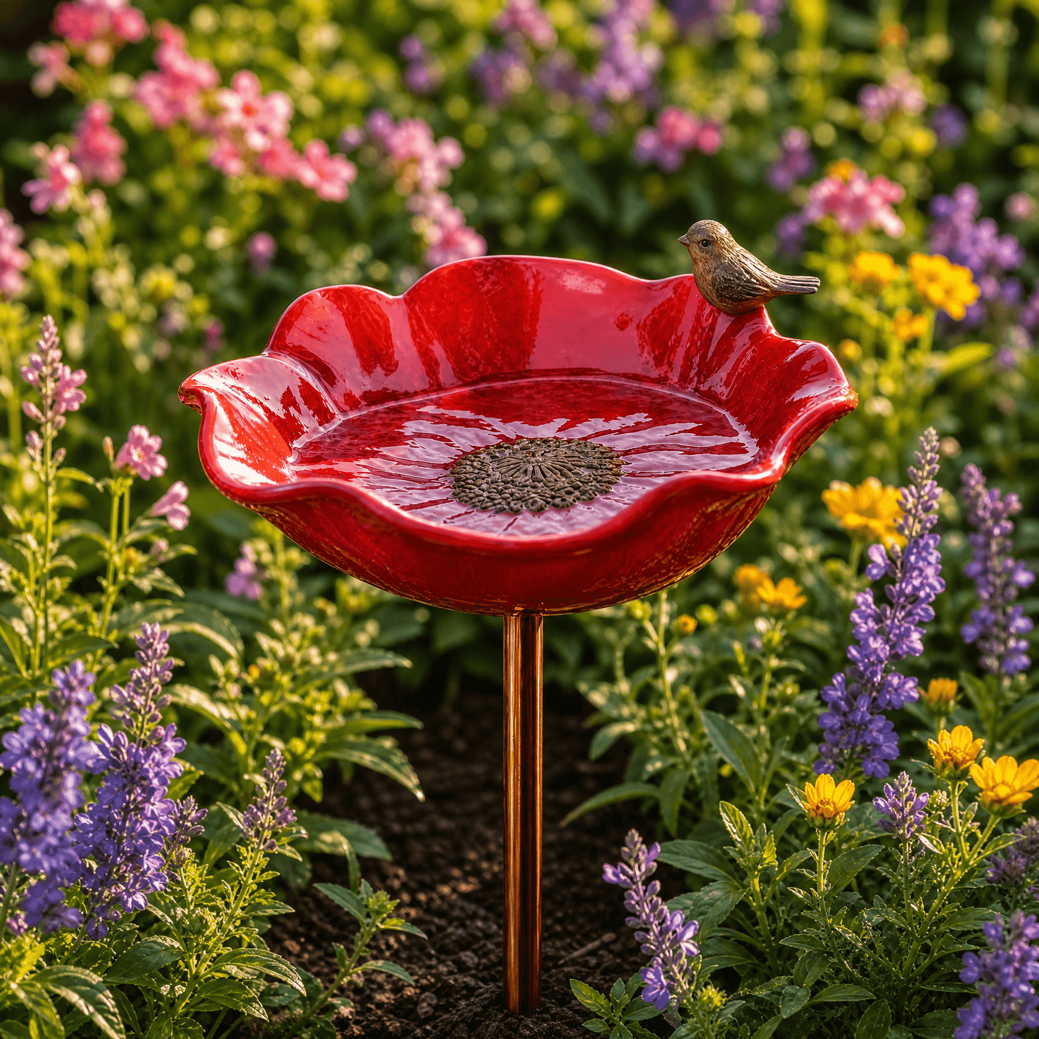 PetalHaven – Support de jardin en forme de pavot pour baignoire à oiseaux