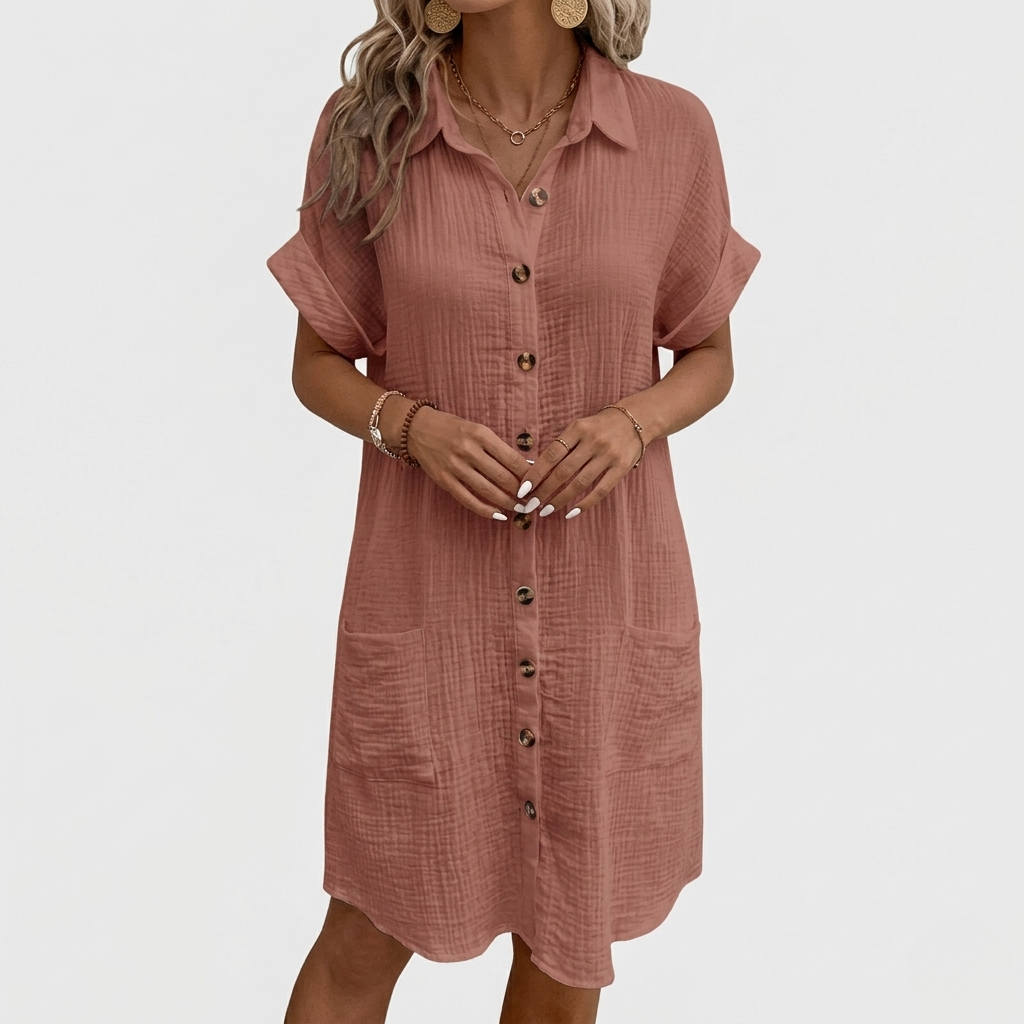 Robe Chemise d’Été Femme avec Col Boutonné Coupe Ample Décontractée