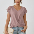 T Shirt Femme Col V Détail Croisé Style Décontracté Quotidien