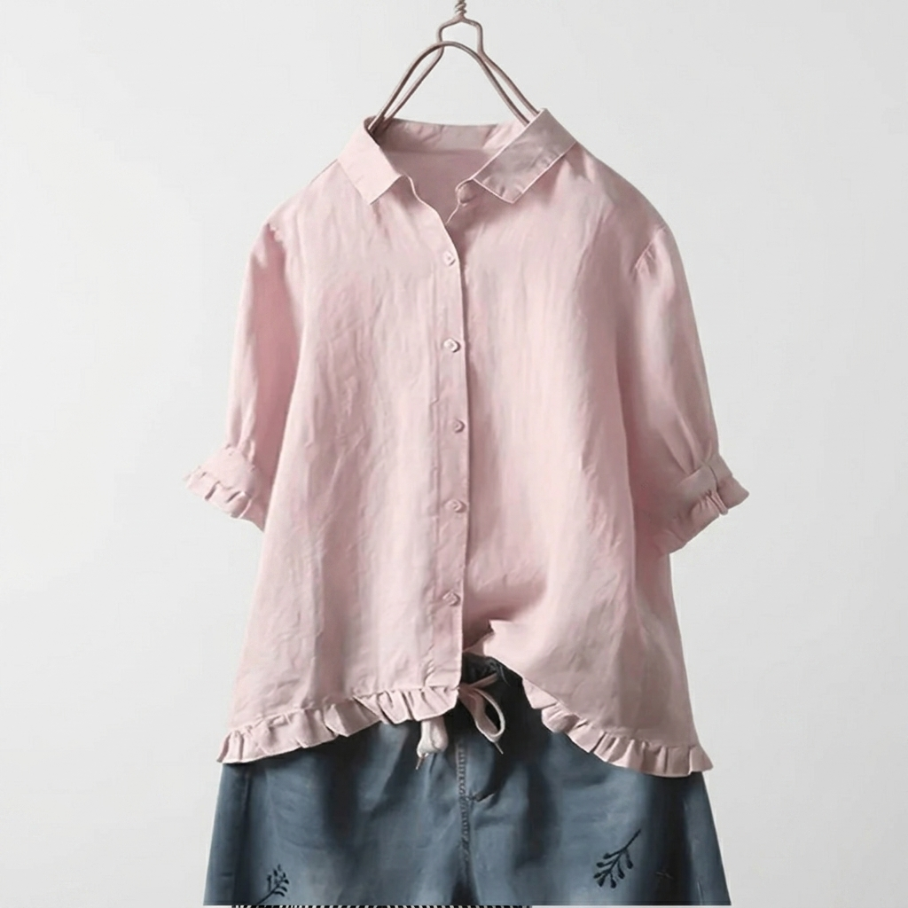 Chemise Femme Coton Volants Élégante Coupe Ample Blouse Décontractée