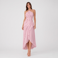 Robe Maxi Dos Nu Femme Col Halter Sans Manches Volants Élégante Robe Invitée Mariage Été
