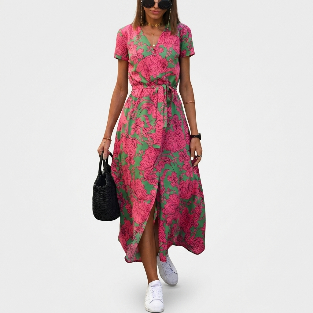 Robe Maxi Fleurie Cache-Cœur Femme Robe Été Élégante