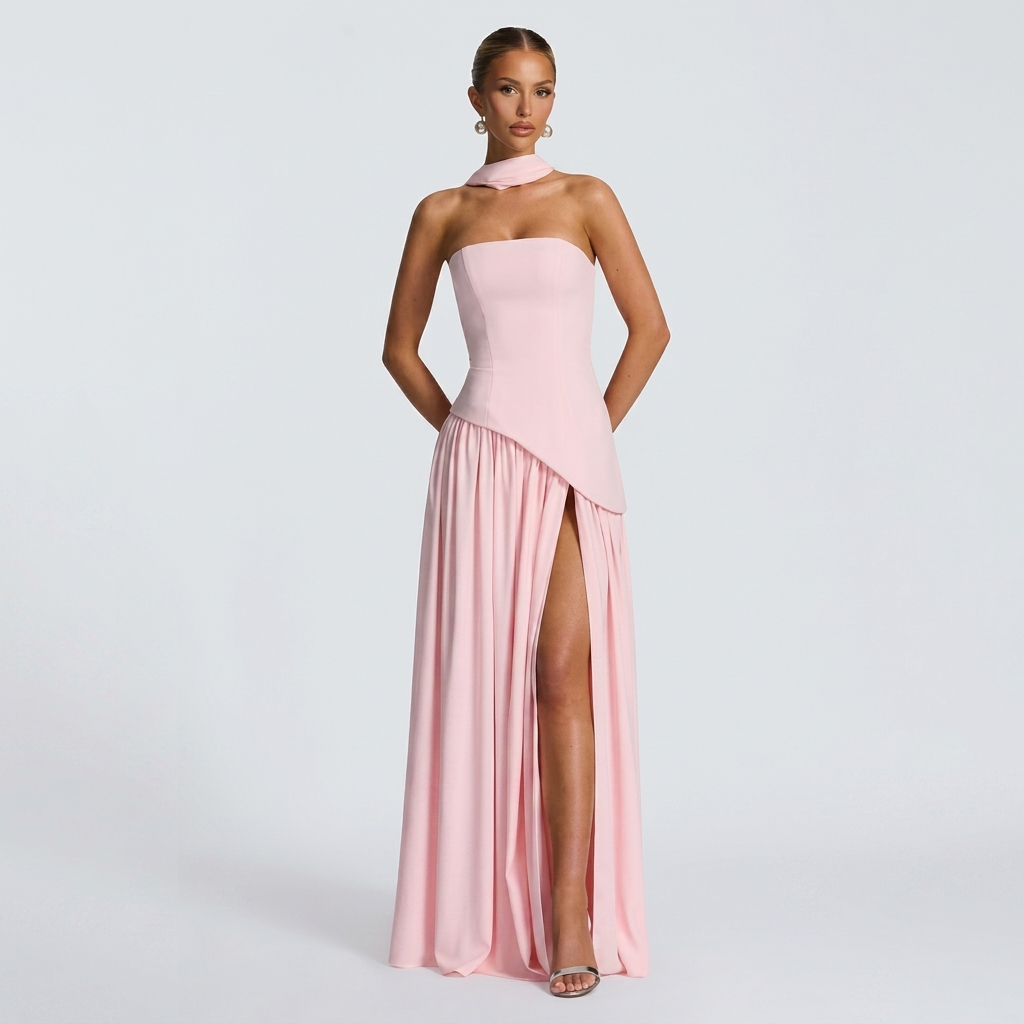 Robe Maxi Femme Bustier Robe Élégante à Fente Haute