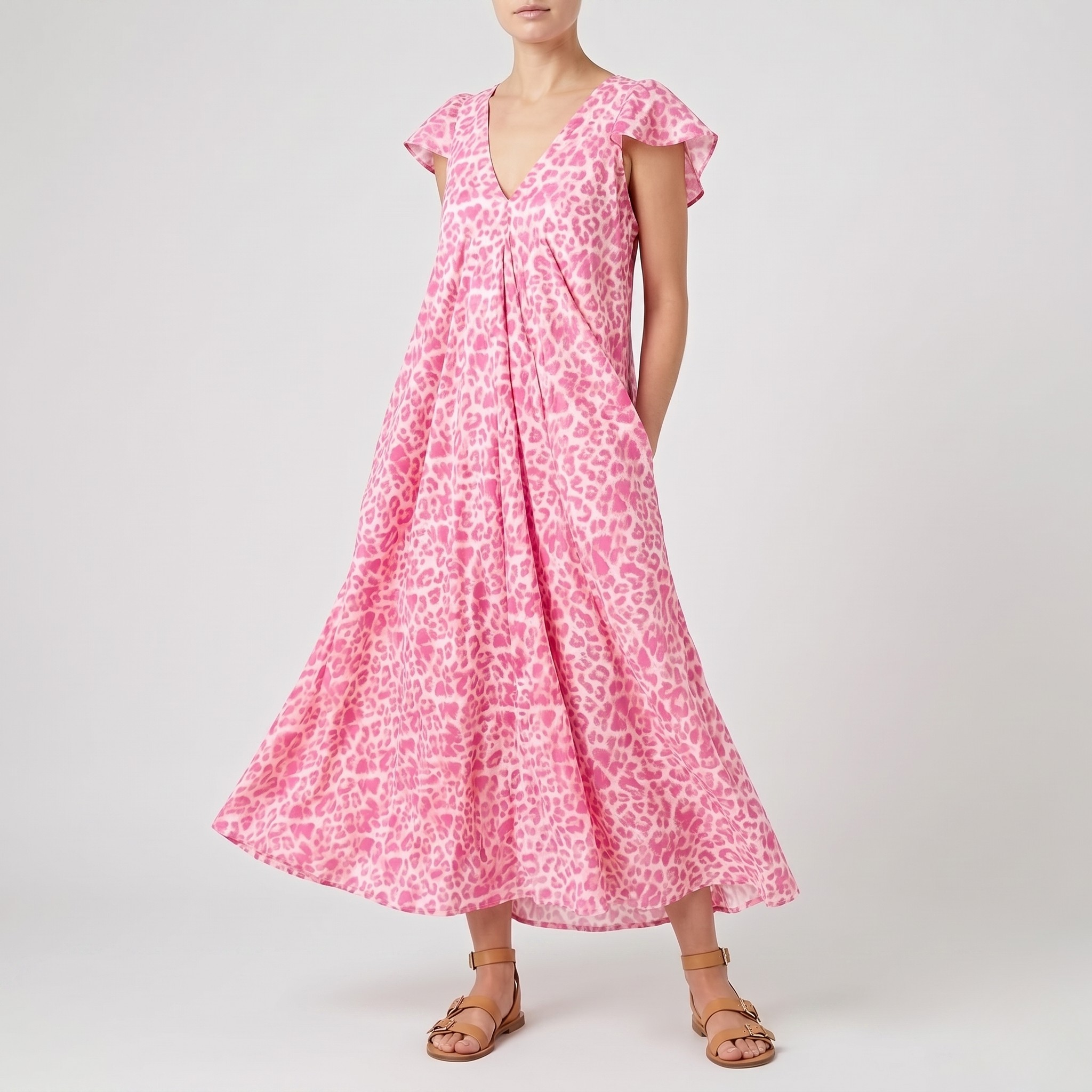 Robe Longue Imprimée Col V Femme Robe Maxi Été à Manches Courtes