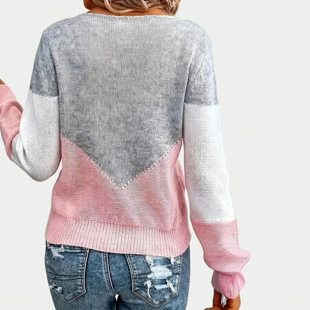 Pull Femme Décontracté Coupe Ample Pull Maille Color Block Doux