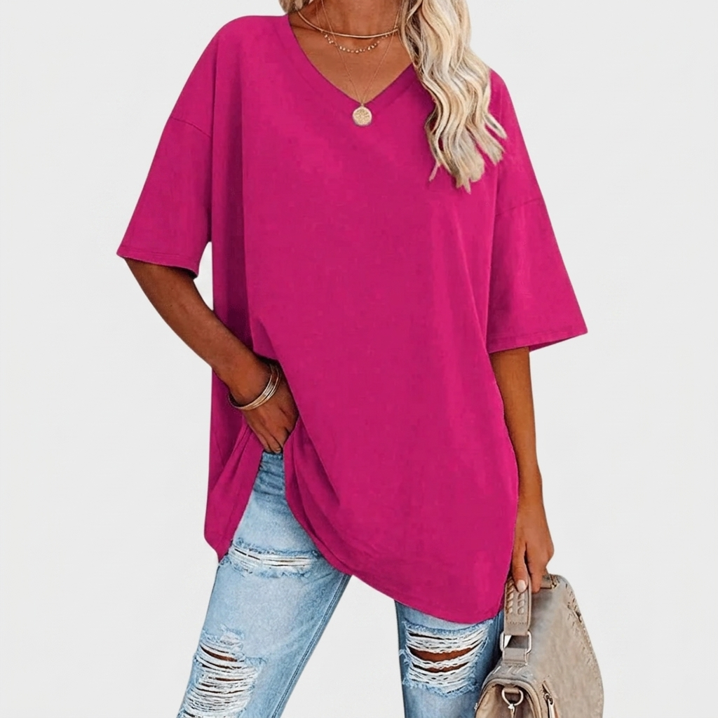 T-Shirt Femme Col V Coupe Ample Haut Décontracté Quotidien