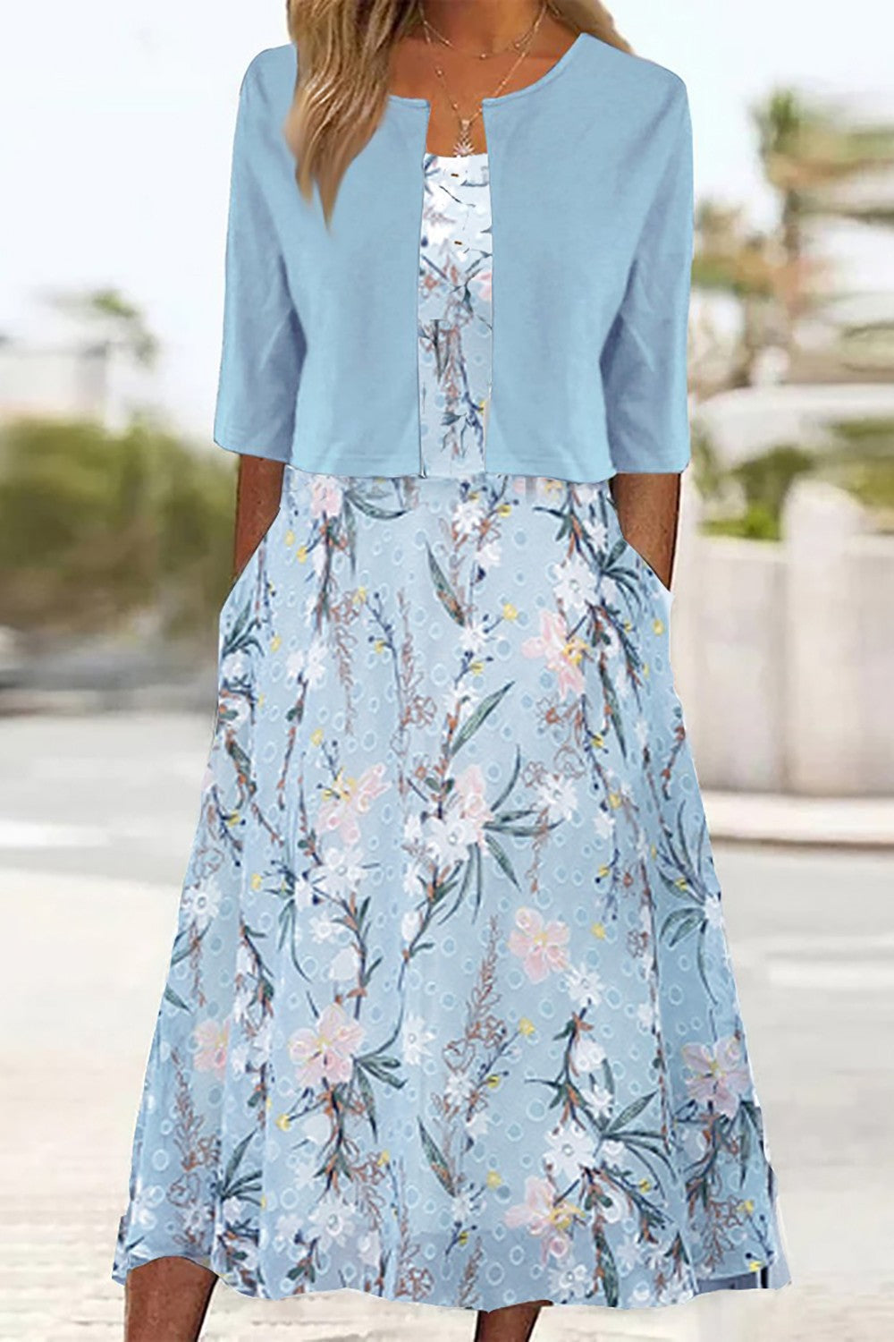 Elise™ - Robe Midi à Deux Pièces avec Fleurs