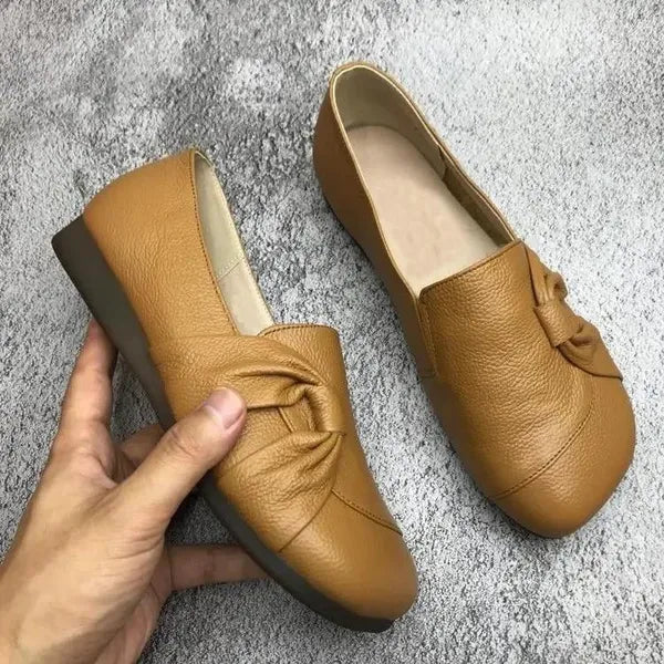 Mocassins plats en cuir souple avec semelle flexible et antidérapante pour femme