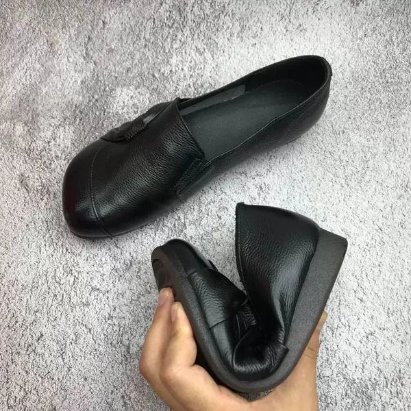 Mocassins plats en cuir souple avec semelle flexible et antidérapante pour femme