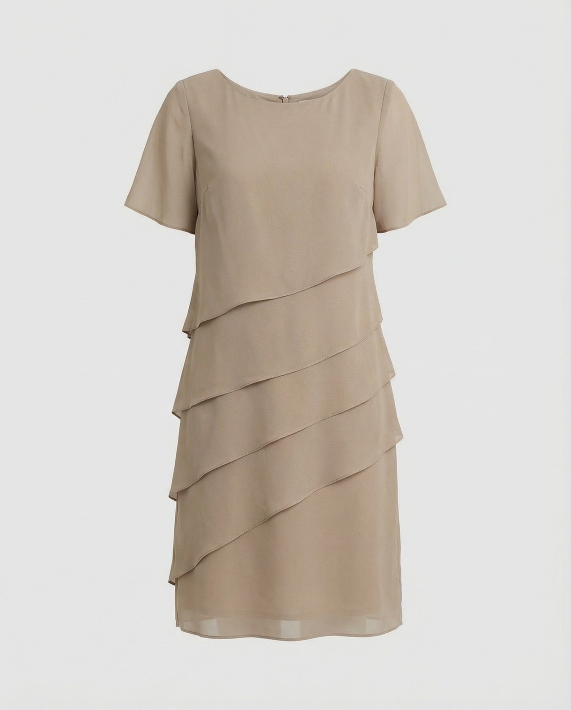 Robe en Gaze à Coupe en Couches avec Col Ronde et Manches Courtes pour Femme