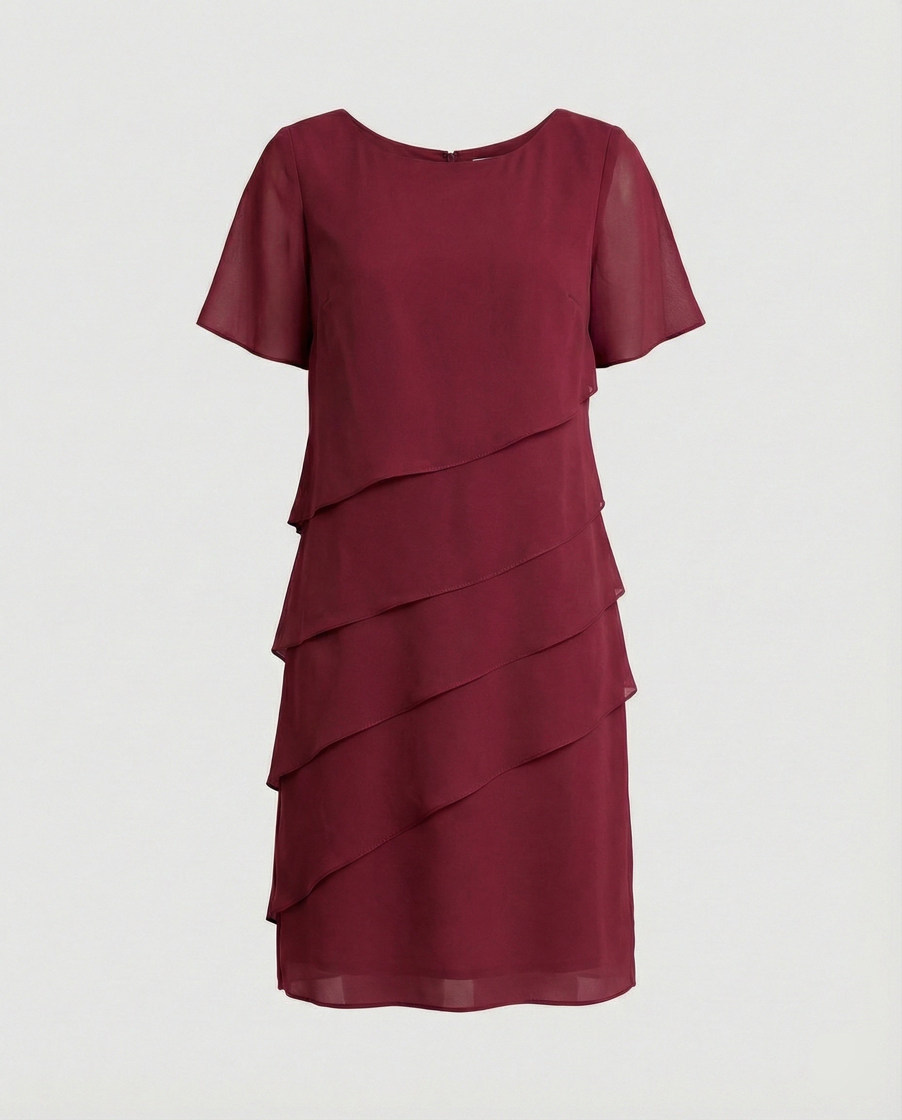 Robe en Gaze à Coupe en Couches avec Col Ronde et Manches Courtes pour Femme