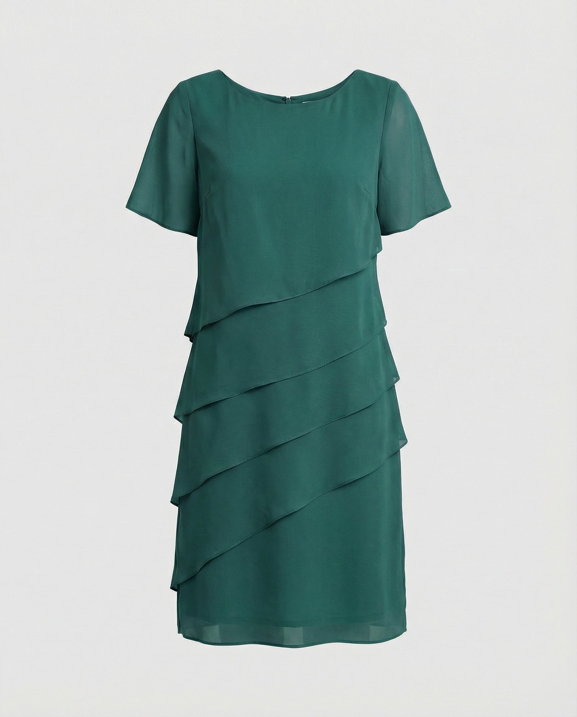 Robe en Gaze à Coupe en Couches avec Col Ronde et Manches Courtes pour Femme