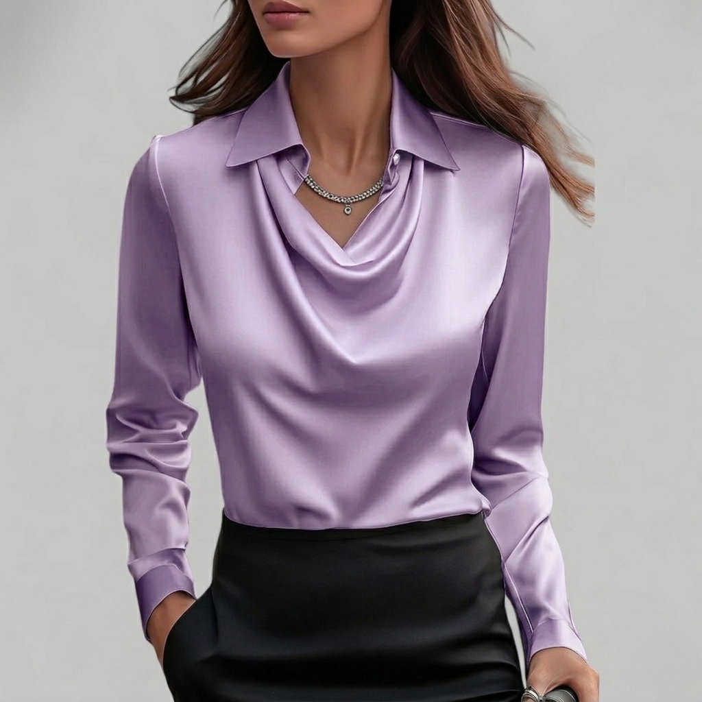 Blouse Femme Élégante Col Cascade Manches Longues
